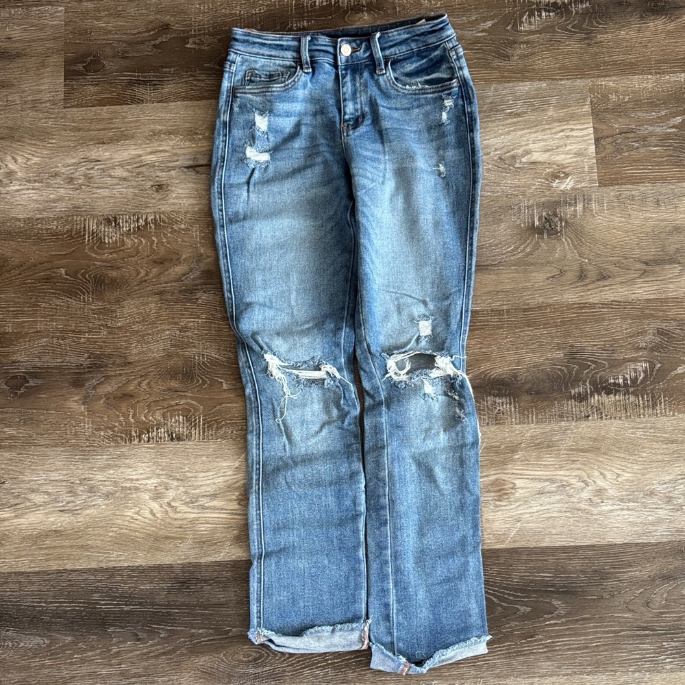 Flying Monkey Blue Distressed Straight Leg Jeans